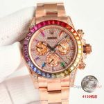 BKL Factory Rolex Daytona 4130 Diamond Dial Rose Gold 40 Watch with Rainbow Baguettes